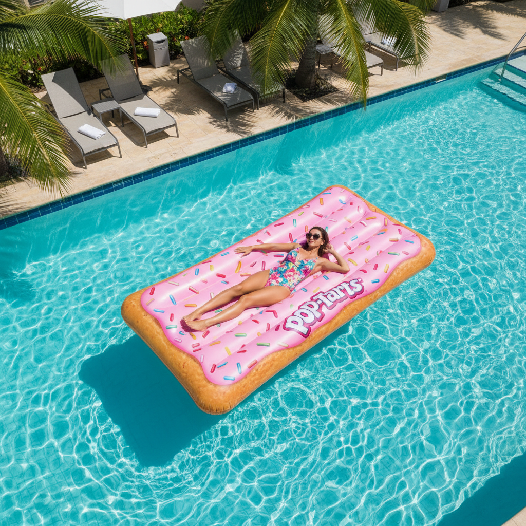 Poptart pool float floating in sparkling water